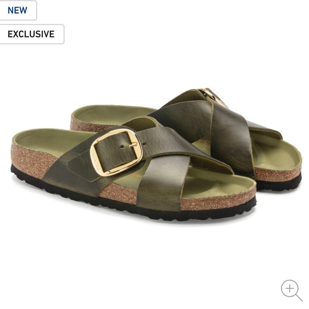 Birkenstock Olive Green Siena Big Buckle Oiled Leather sz 38